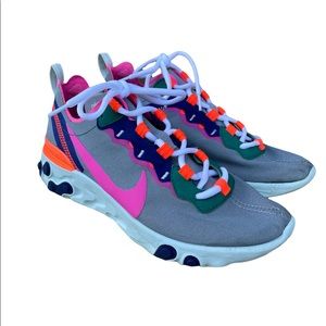 Nike Women's Multicolor React Element 55 Sneakers - Pink/Gray/Green/Orange/Blue